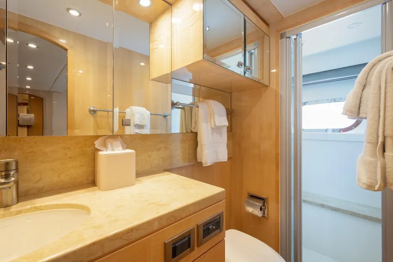 Slide: The Image of Luxurious bathroom in 2014 Hargrave Sky Lounge yacht with elegant wood finishes. - 31