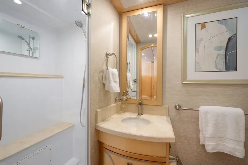 Slide: The Image of Luxurious bathroom in 2014 Hargrave Sky Lounge yacht with modern fixtures and elegant decor. - 33