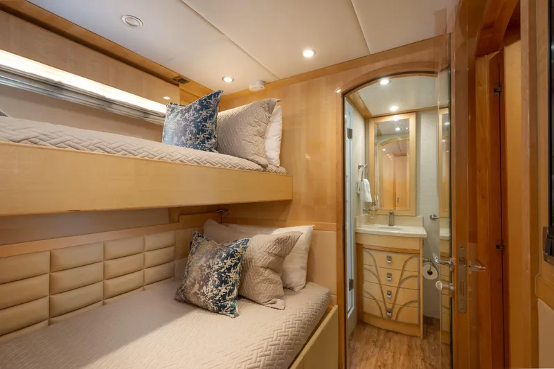 Slide: The Image of Luxurious 2014 Hargrave Sky Lounge yacht cabin with bunk beds and ensuite bathroom. - 34