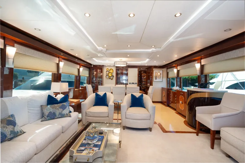 Slide: The Image of Luxurious interior of 2014 Hargrave Sky Lounge yacht with elegant seating and decor. - 9