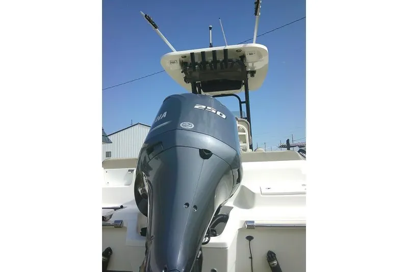 Slide: The Image of 2021 Key West 239 FS boat with Yamaha 250 engine, rear view. - 14