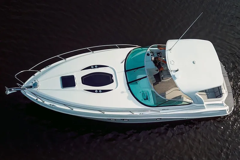 Slide: The Image of Manufacturer Provided Image: 2019 Rinker 320 EX boat, aerial view on water. - 5