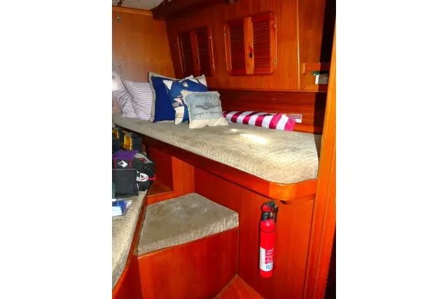 Slide: The Image of Wooden interior of 1982 Ta Shing Mason 63 yacht with a printer on a cabinet. - 27