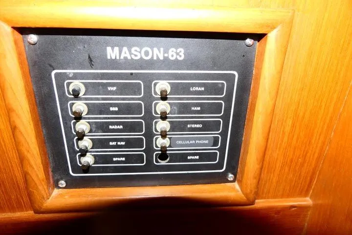 Slide: The Image of Electrical panel on 1982 Ta Shing Mason 63 yacht with switches and indicators. - 61