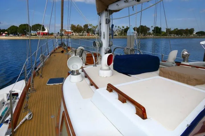 Slide: The Image of Deck of 1982 Ta Shing Mason 63 yacht with wooden finish and nautical equipment. - 81