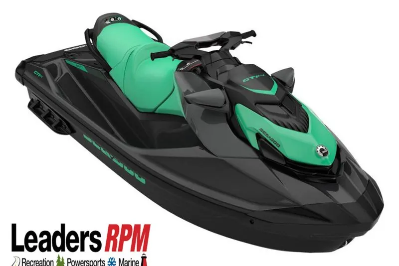 Slide: The Image of 2026 Sea-Doo GTI SE 130 jet ski in black and green, showcased by Leaders RPM. - 15