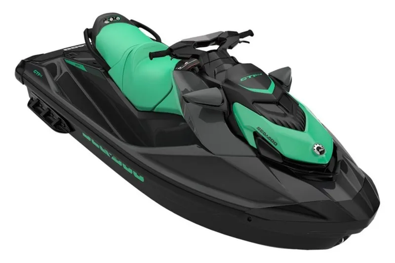 Slide: The Image of 2026 Sea-Doo GTI SE 130 jet ski in sleek black and green design. - 19