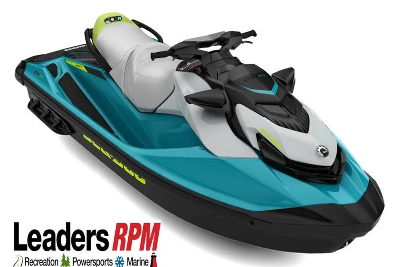 The Image of 2026 Sea-Doo GTI SE 130 jet ski in vibrant blue and white design. - 1