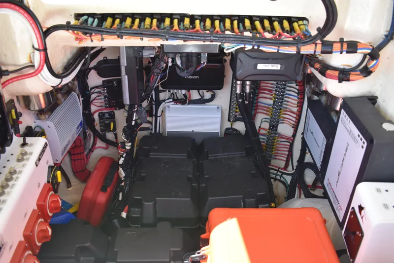 Slide: The Image of 2018 Contender 25 Bay boat electrical system with wiring and components. - 33