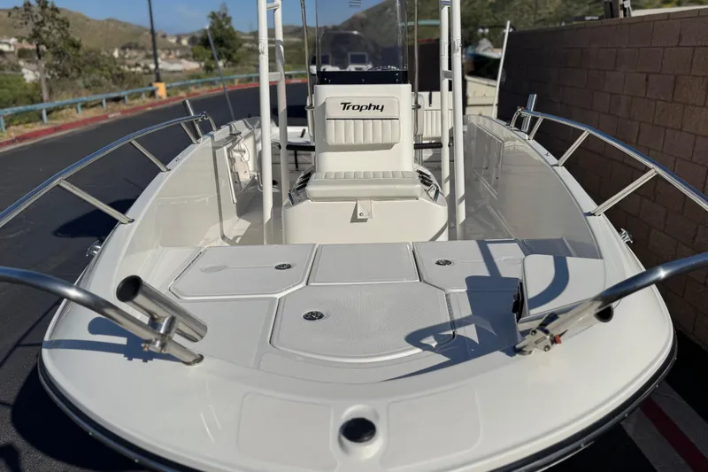Slide: The Image of 2022 Trophy T18 boat with sleek design, spacious deck, and modern features. - 8