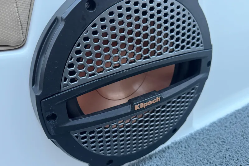 Slide: The Image of Klipsch speaker on 2023 MasterCraft NXT22 boat, featuring a stylish grille design. - 20