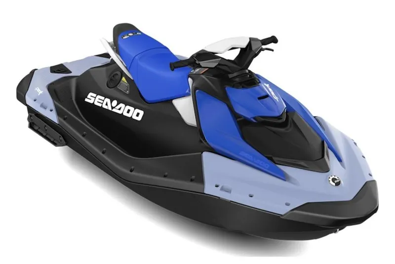 Slide: The Image of 2026 Sea-Doo Spark for 2, blue and black jet ski, side view. - 18