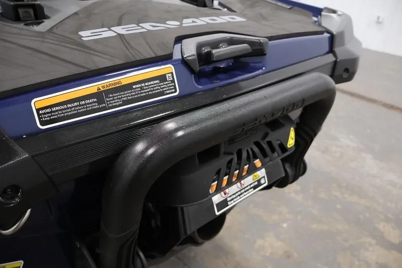 Slide: The Image of 2026 Sea-Doo GTX 170 rear view with safety warning label. - 19