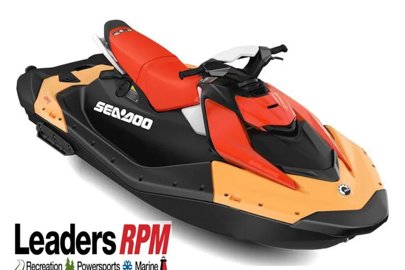 The Image of 2026 Sea-Doo Spark for 3 jet ski, vibrant orange and black design, Leaders RPM logo. - 1
