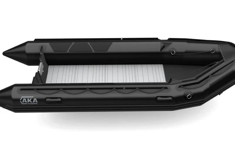 Slide: The Image of 2026 Zodiac AKA Marine F43-C inflatable boat, black design, top view. - 2