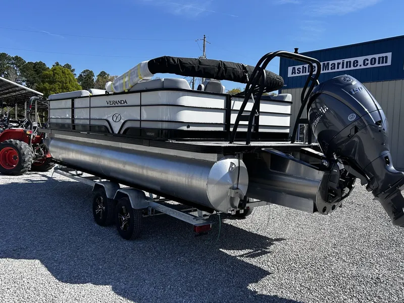 Slide: The Image of 2026 Veranda Vista Series TRITOON-150HP on trailer at Ashlie Marine. - 4