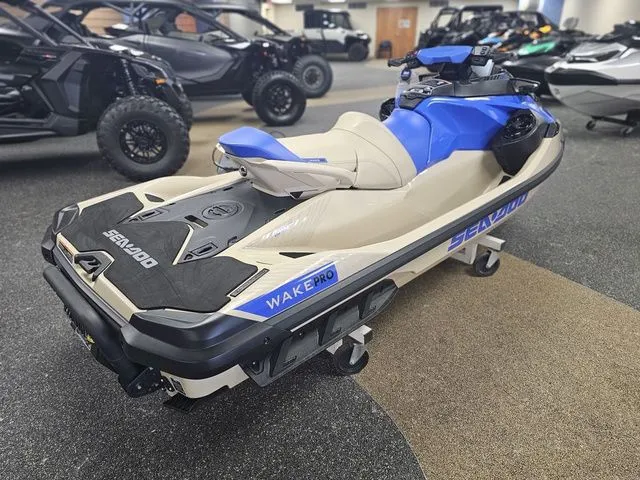Slide: The Image of 2026 Sea-Doo Wake Pro Jet Ski in showroom. - 7
