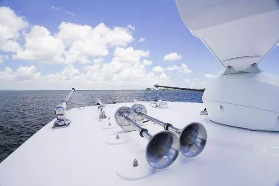 Slide: The Image of 2023 Fountain 38 Tournament Edition boat deck with ocean view and blue sky. - 38