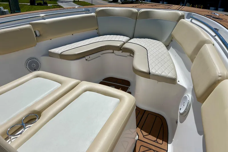 Slide: The Image of Luxurious seating area on 2017 Seafox 288 Commander boat with beige cushions. - 22