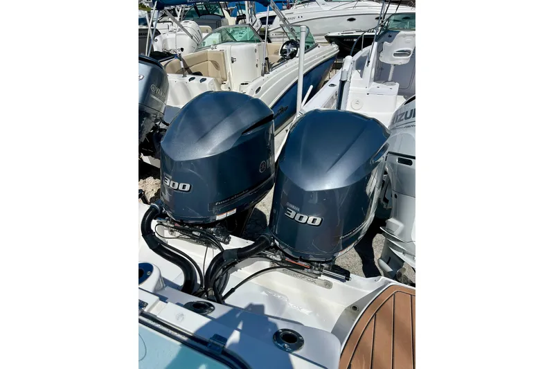 Slide: The Image of Twin Yamaha 300 engines on a 2017 Seafox 288 Commander boat. - 25