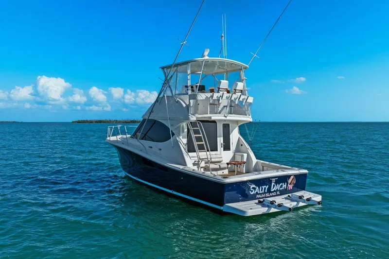 Slide: The Image of 2013 Tiara Yachts 3900 Convertible on open sea under clear blue sky. - 56