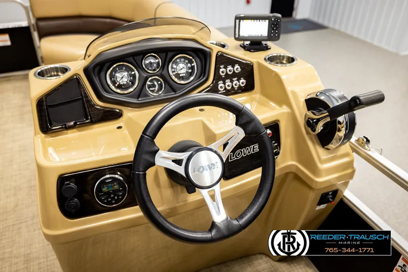 Slide: The Image of Steering console of 2019 Lowe SF 212 Sport Fish boat with gauges and controls. - 25