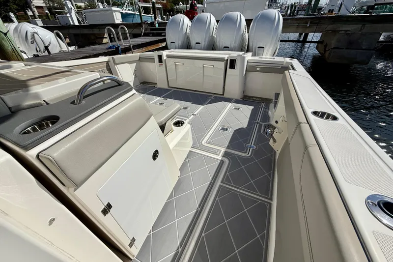 Slide: The Image of 2022 Pursuit S 428 Sport boat interior with sleek design and modern features. - 25