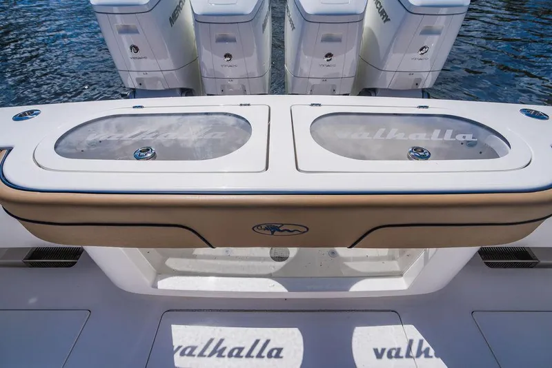 Slide: The Image of 2023 Valhalla V-46 boat with dual livewells and powerful Mercury outboard engines. - 36