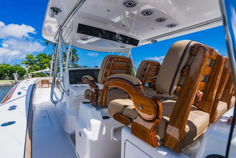 Slide: The Image of 2023 Valhalla Boatworks V-46 interior with luxurious seating and modern design. - 41