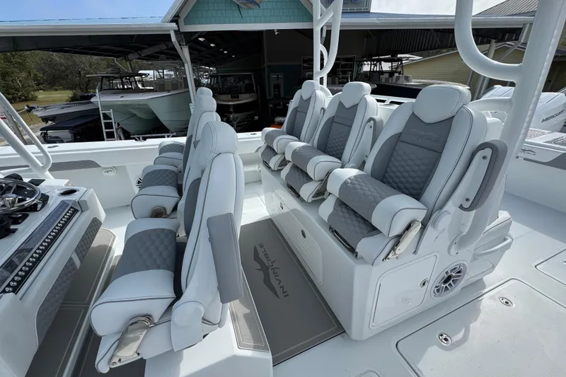 Slide: The Image of 2026 Invincible 46 Catamaran interior with luxurious seating and modern design. - 29