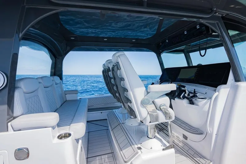 Slide: The Image of Luxurious interior of 2024 HCB 53 Suenos boat with ocean view. - 14