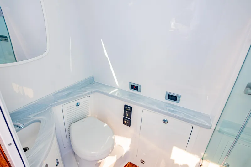 Slide: The Image of Luxurious bathroom interior of 2024 HCB 53 Suenos yacht with modern fixtures. - 19