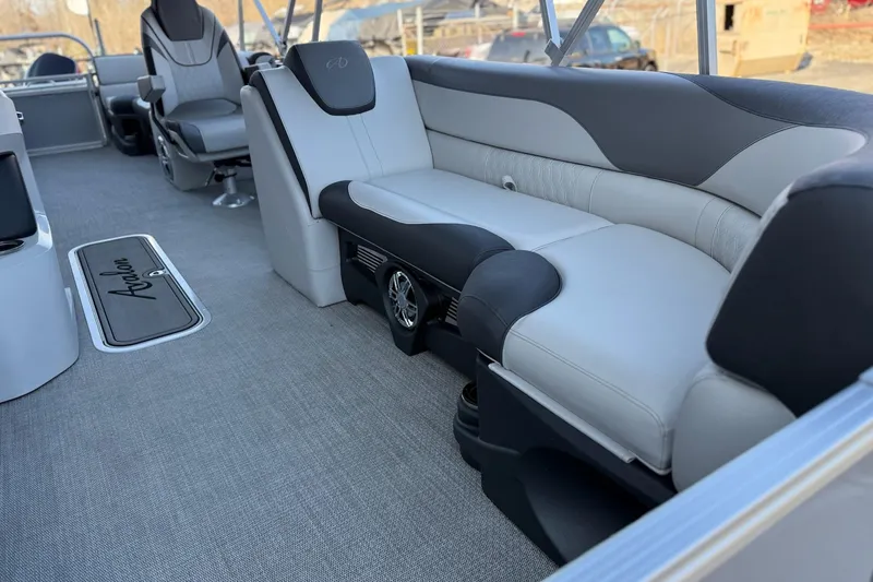 Slide: The Image of 2024 Avalon LSZ Quad Lounge 25' interior with luxurious seating and modern design. - 7