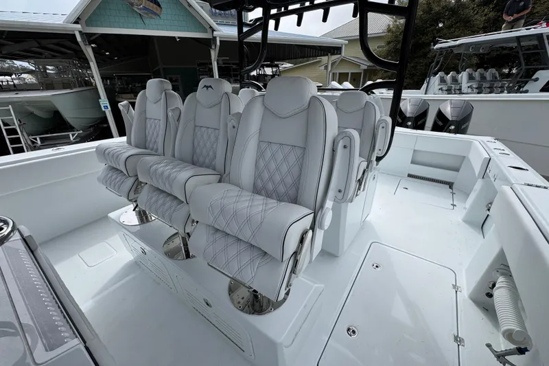 Slide: The Image of 2026 Invincible 38 Catamaran interior with luxurious seating and modern design. - 29