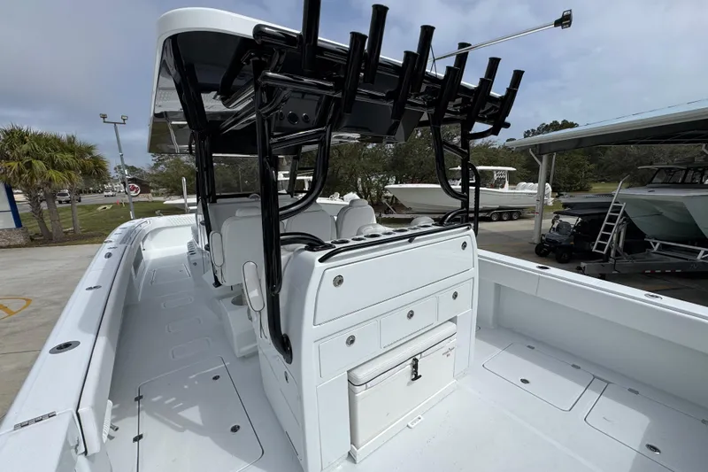 Slide: The Image of 2026 Invincible 38 Catamaran with spacious deck and modern fishing amenities. - 39