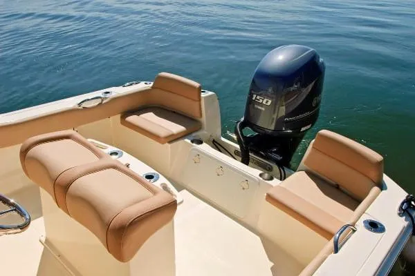 Slide: The Image of Manufacturer Provided Image: 2023 Scout 195 Sportfish boat with seating and 150 horsepower outboard motor. - 18