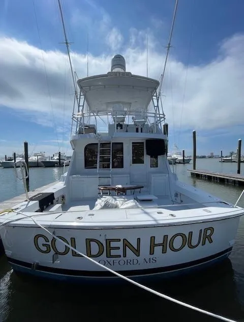 Slide: The Image of 2002 Hatteras 55 Convertible yacht "Golden Hour" docked in Oxford, MS marina. - 5