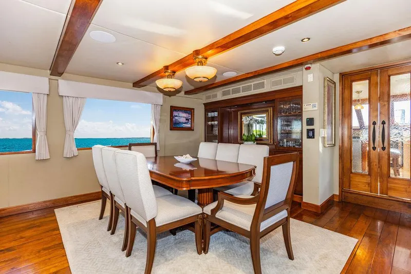 Slide: The Image of Luxurious yacht kitchen with wooden cabinets and modern appliances, built in 2009. - 11