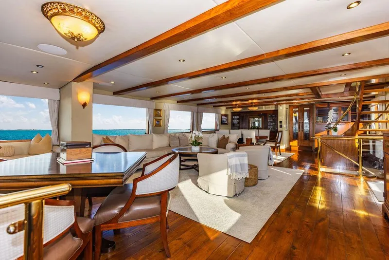 Slide: The Image of Luxurious yacht interior with modern furnishings, large windows, and ocean views, Custom Crystal Yachts 2009. - 7