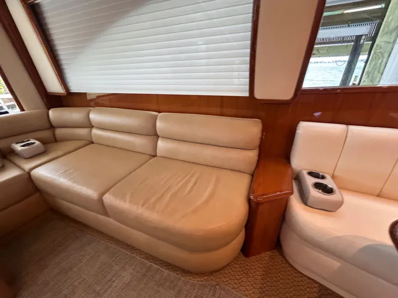 Slide: The Image of Interior of a 2014 Viking ENC FB yacht with leather sofas. - 38
