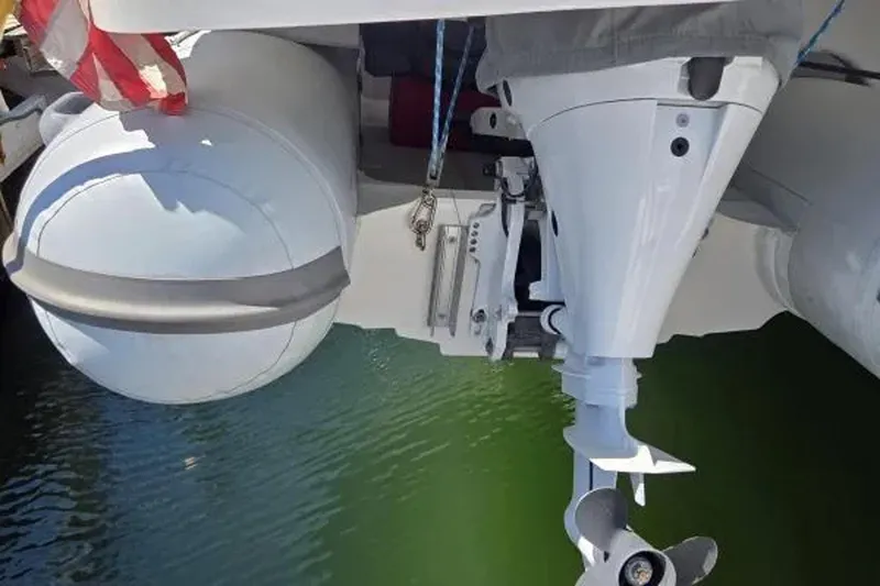 Slide: The Image of Rear view of 2008 Fountaine Pajot Salina 48 Evolution catamaran with outboard motor. - 16