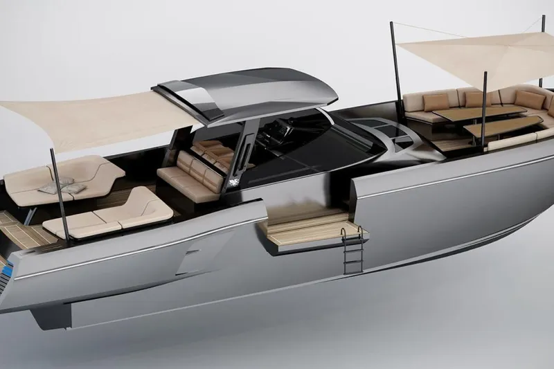 The Image of Futuristic 2027 CNM Continental Tender yacht with sleek design and luxurious seating areas. - 0