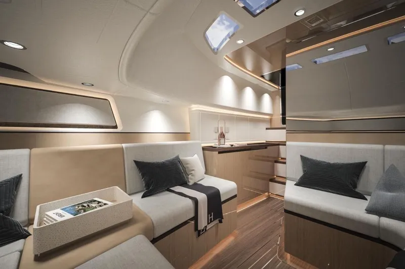 Slide: The Image of Luxurious interior of 2027 CNM Continental Tender yacht with modern seating and elegant lighting. - 8