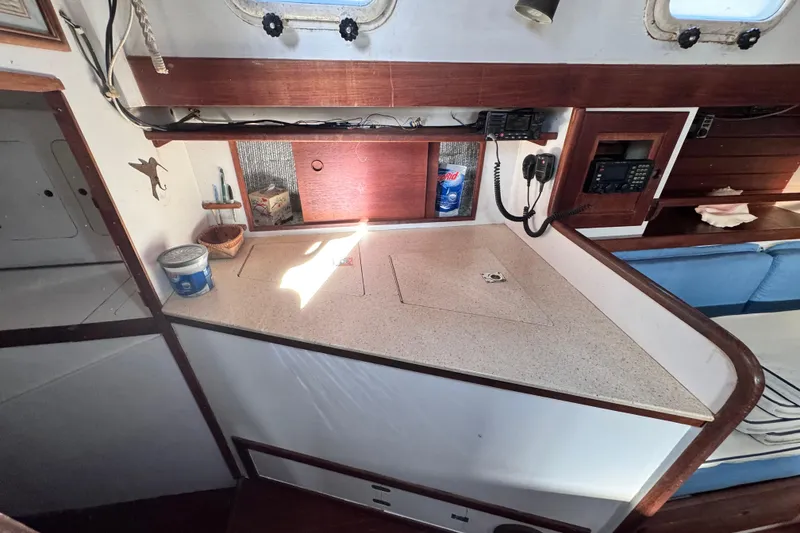 Slide: The Image of Interior of a 1980 Dickerson Center Cockpit Ketch with countertop. - 44