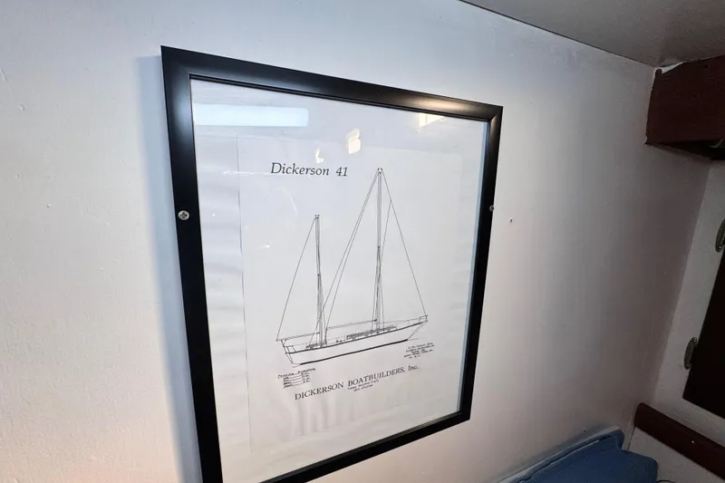Slide: The Image of Framed blueprint of Dickerson 41 sailboat, showcasing classic nautical design. - 47