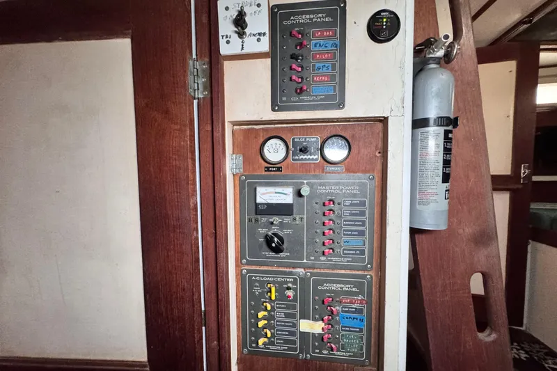 Slide: The Image of DC panels are in the hallway between the main salon and the aft suite - 75