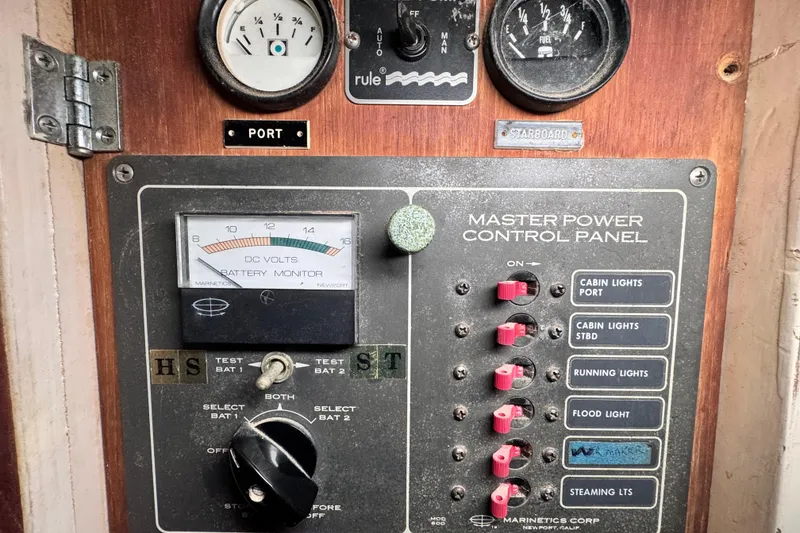 Slide: The Image of Master power control panel on a 1980 Dickerson Center Cockpit Ketch sailboat. - 79