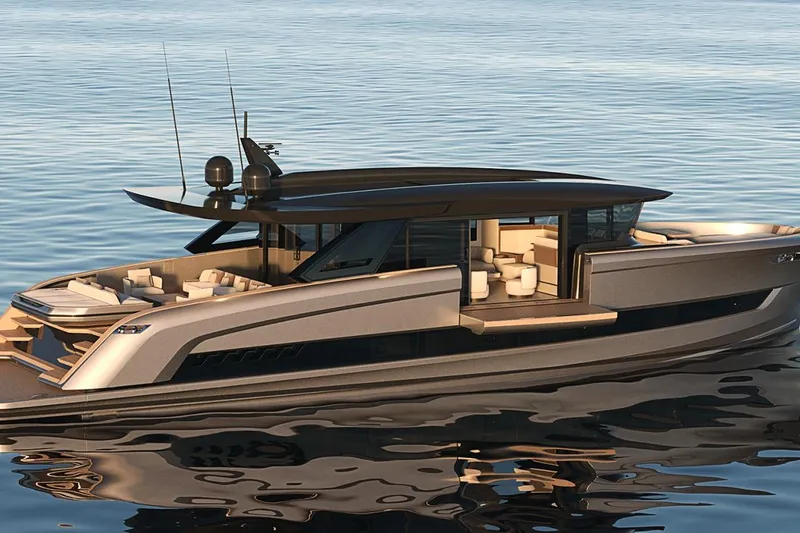 The Image of Luxurious 2027 Solaris Power 70 GRAND COUPE yacht on calm water. - 0