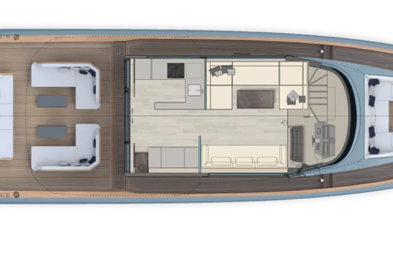 Slide: The Image of Top view layout of 2027 Solaris Power 70 GRAND COUPE luxury yacht interior design. - 10