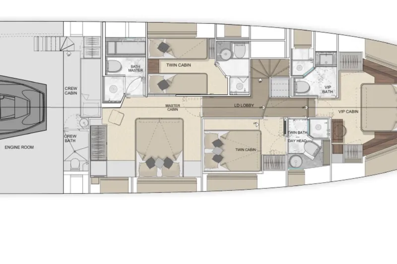 Slide: The Image of Floor plan of 2027 Solaris Power 70 GRAND COUPE yacht with cabins and amenities. - 14